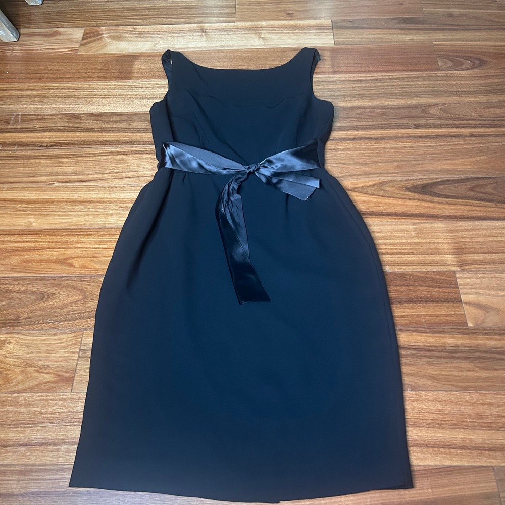 Talbots Petites Black Dress Sleeveless Midi with Satin Ribbon Belt